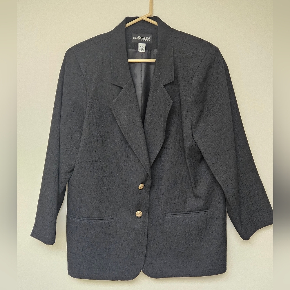 Sag Harbor Womens Black Blazer with Gold Buttons